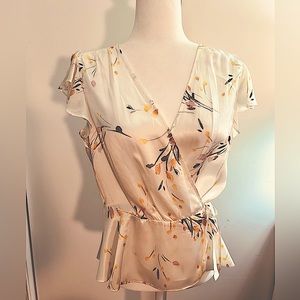 White House Black Market Silk Floral Wrap Blouse size Medium